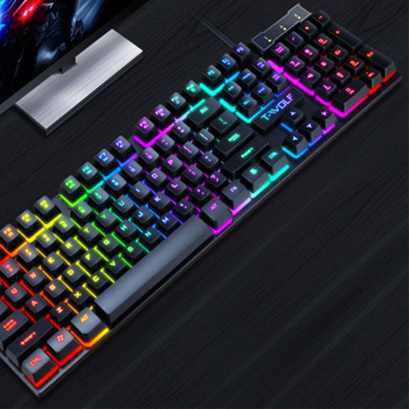 Gaming USB Lysende Kablet Tastatur med Flytende Manipulator